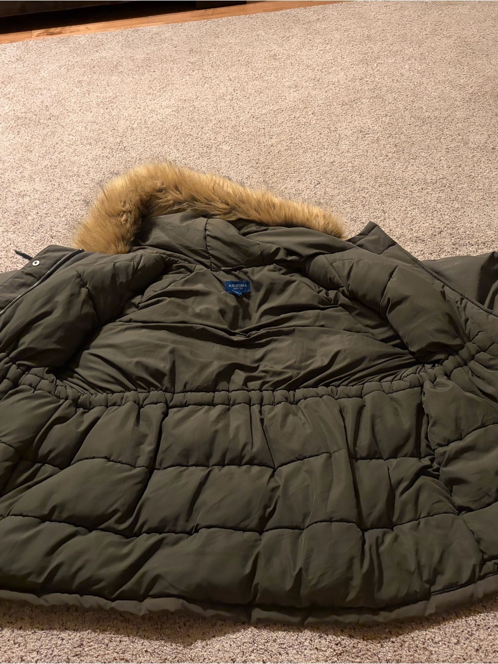 XL Arizona Jean Co. Green Puffer Parka Faux-Fur Hood Jacket